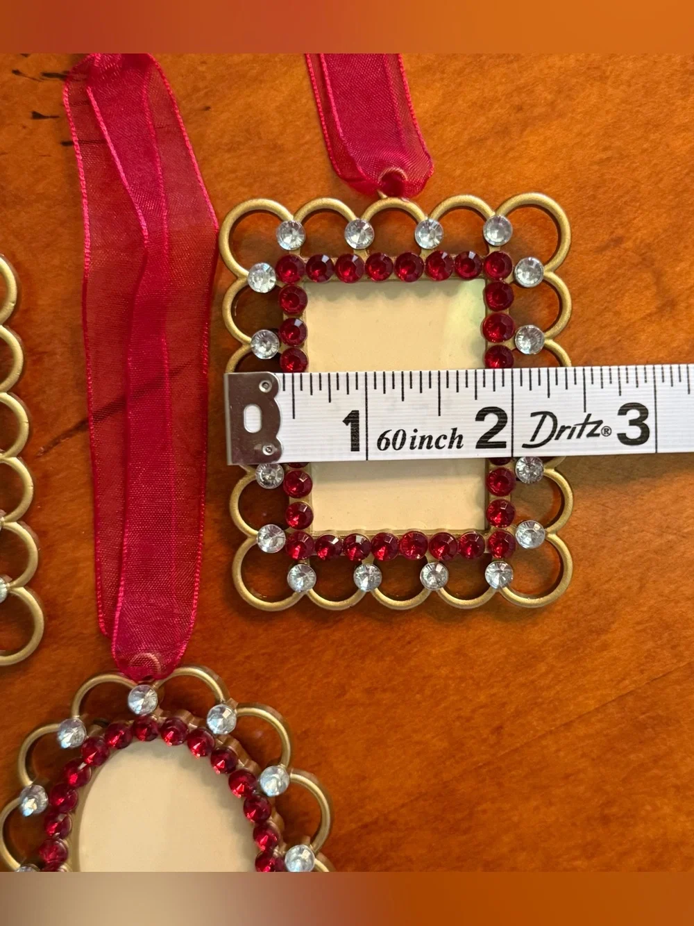 Vintage Style Jeweled Picture Frame Ornaments - Set of 3